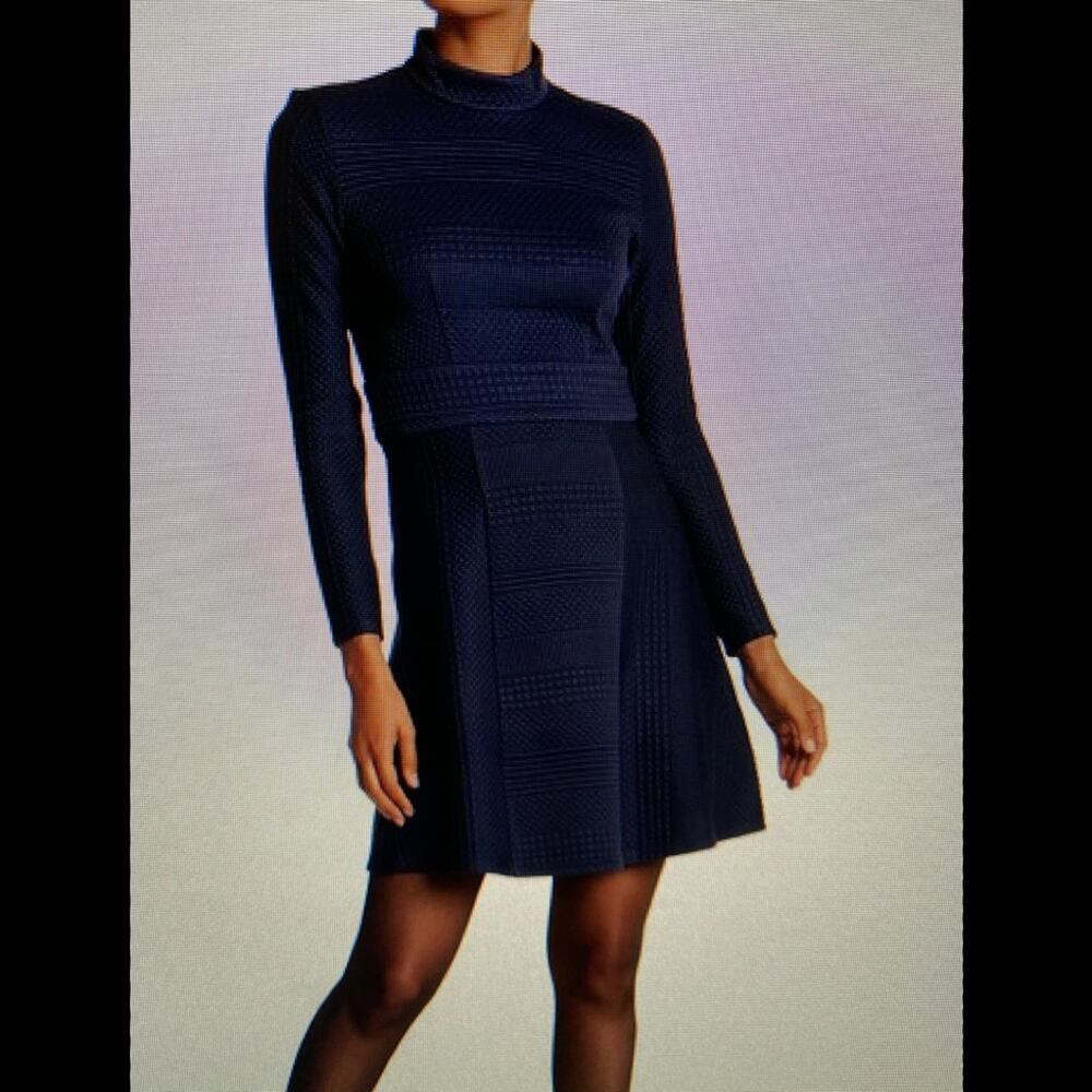 Adria Moss Navy mock neck textured knit dress